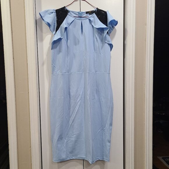 💥3/$30💥 NWT light blue Dress with black lace, Sleeveless, zipper on back - Picture 1 of 6